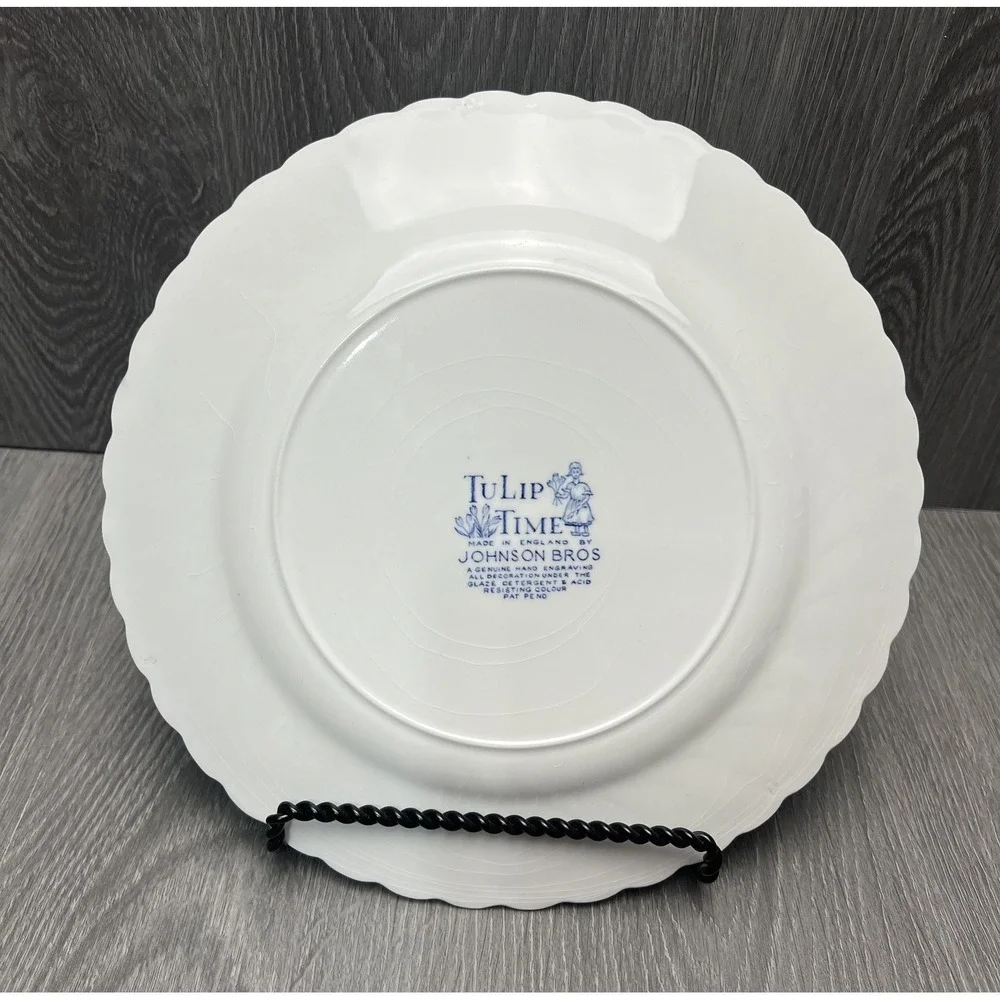 Johnson‎ Bros Tulip Time Collector Plate Blue White Windmill Dutch England READ